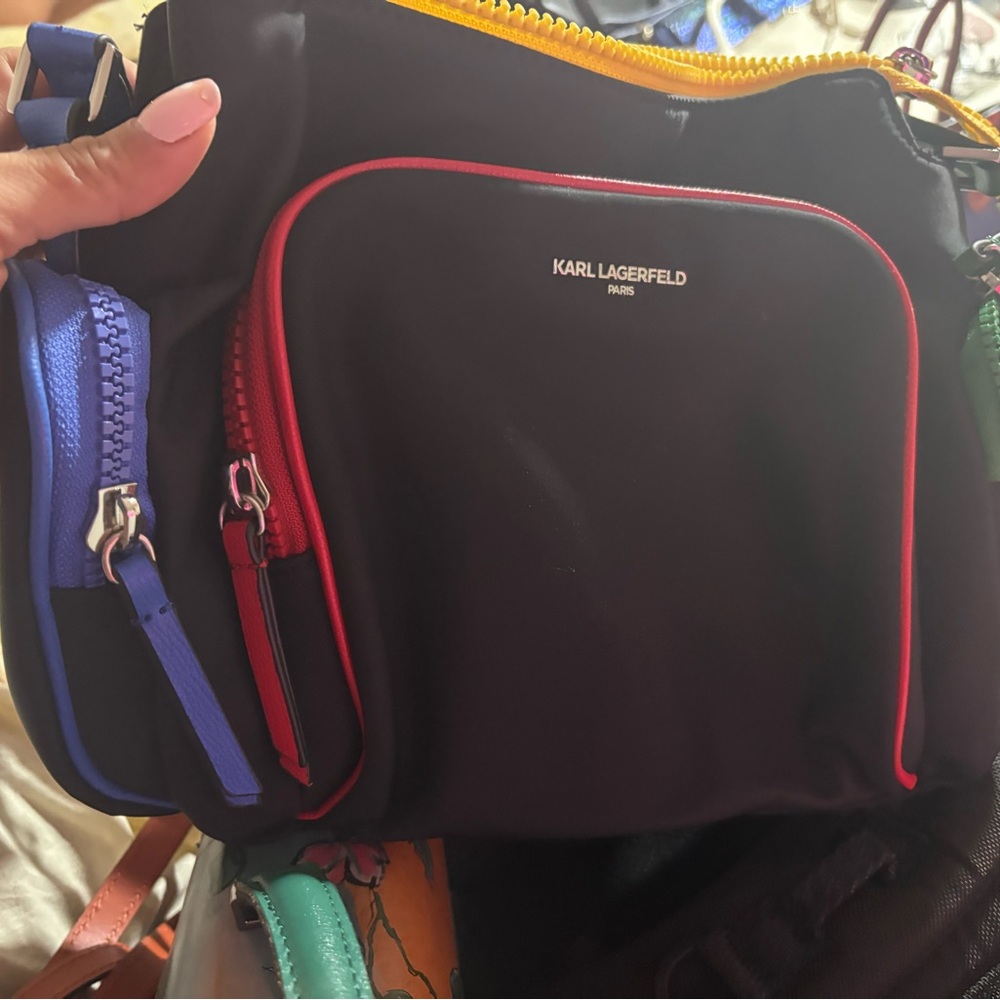 Karl Lagerfeld Black and Red Belt Bag with Sleek Design